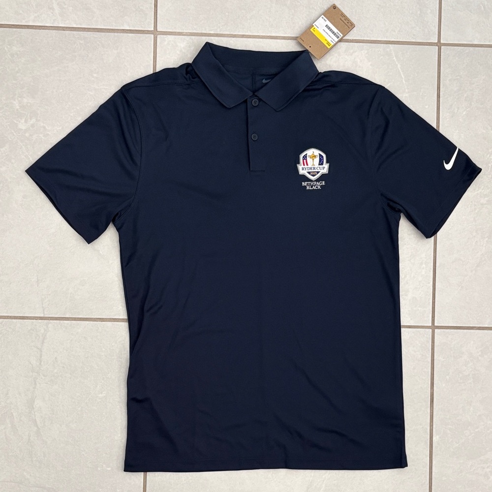 Nike DriFit Men's Dark Blue Polo Shirt Ryder Cup Golf Bethpage Black
